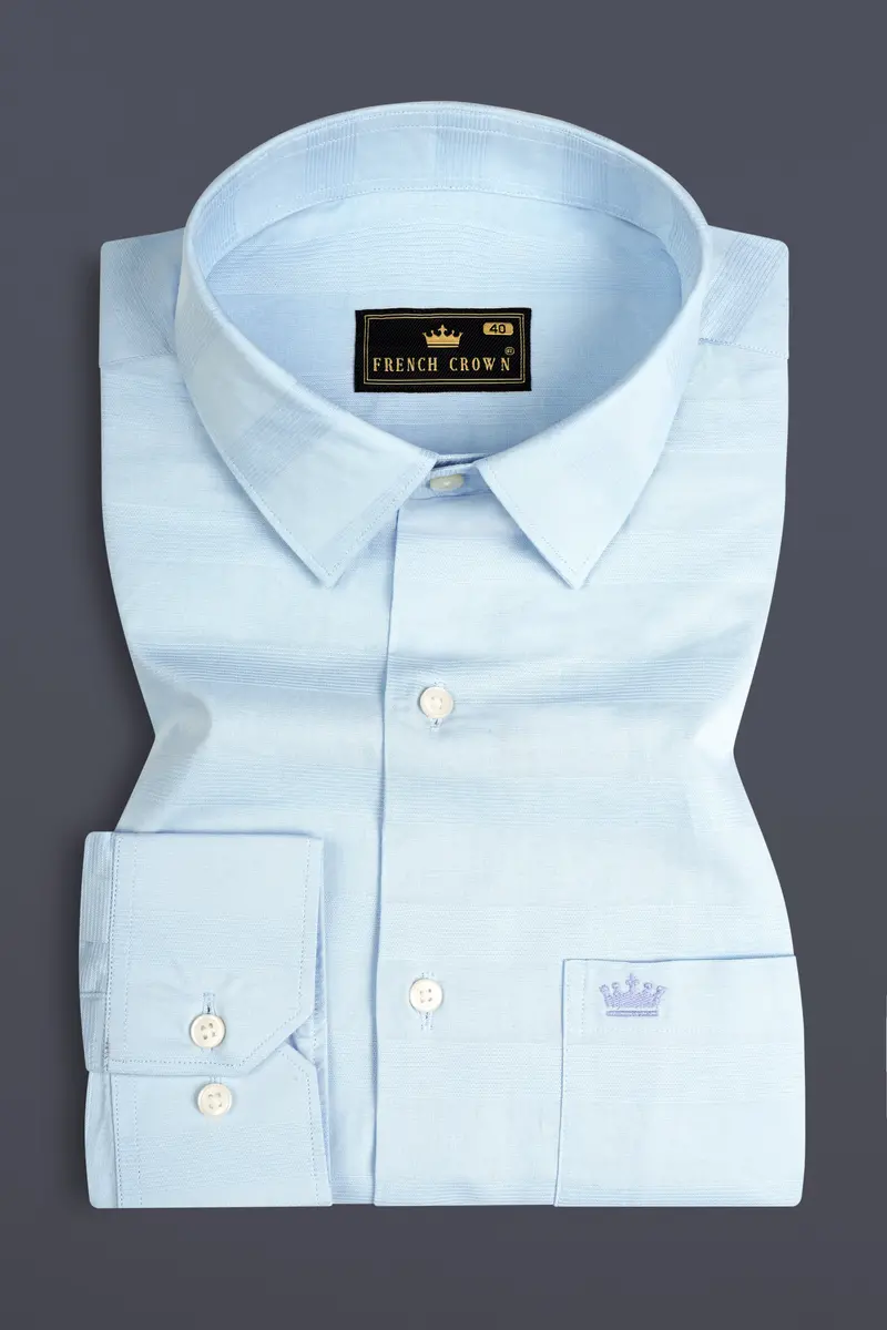 Nebula Blue Striped Dobby Textured Premium Giza Cotton Shirt 3