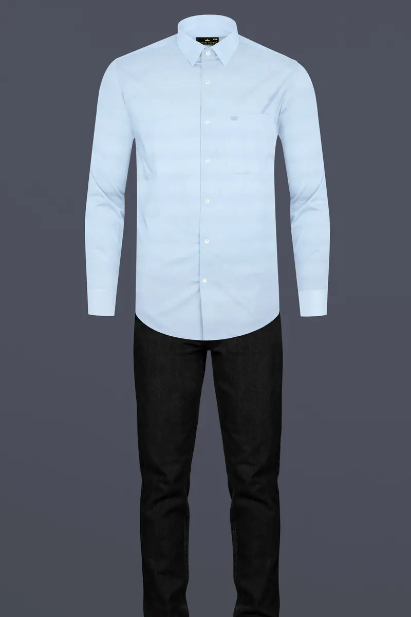 Nebula Blue Striped Dobby Textured Premium Giza Cotton Shirt 6
