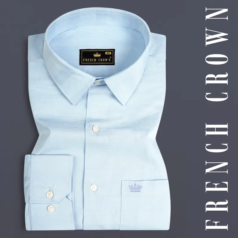 Nebula Blue Striped Dobby Textured Premium Giza Cotton Shirt 7