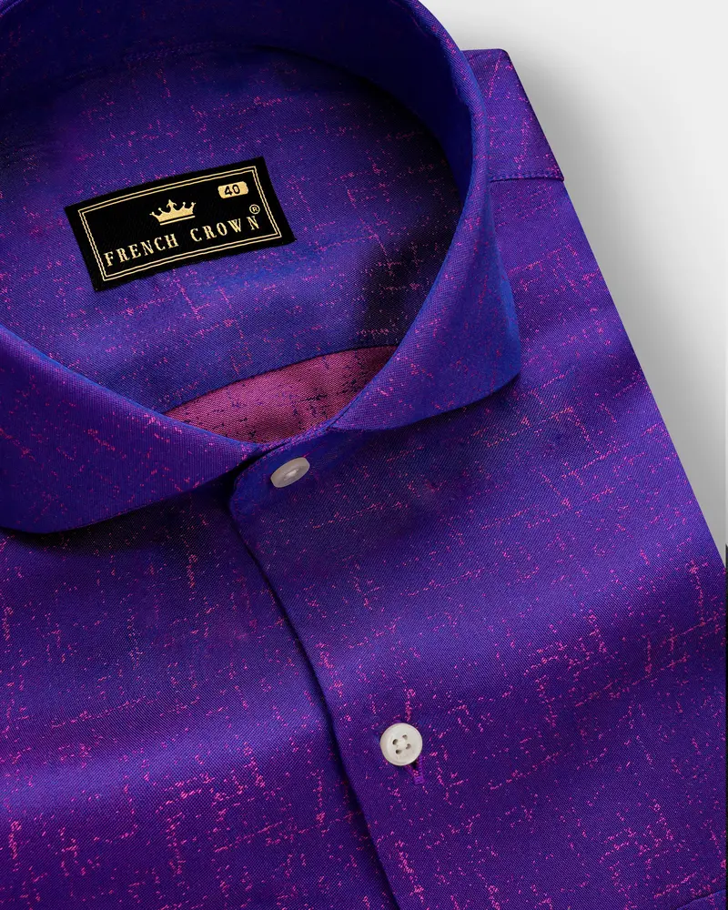 Nebula-Meteorite Purple Two Tone Jacquard Textured Premium Cotton Dress Tencel Shirt 1