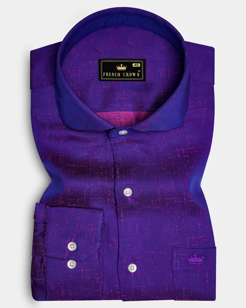 Nebula-Meteorite Purple Two Tone Jacquard Textured Premium Cotton Dress Tencel Shirt 10