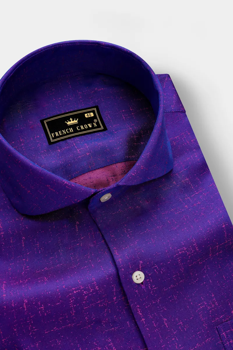 Nebula-Meteorite Purple Two Tone Jacquard Textured Premium Cotton Dress Tencel Shirt 2
