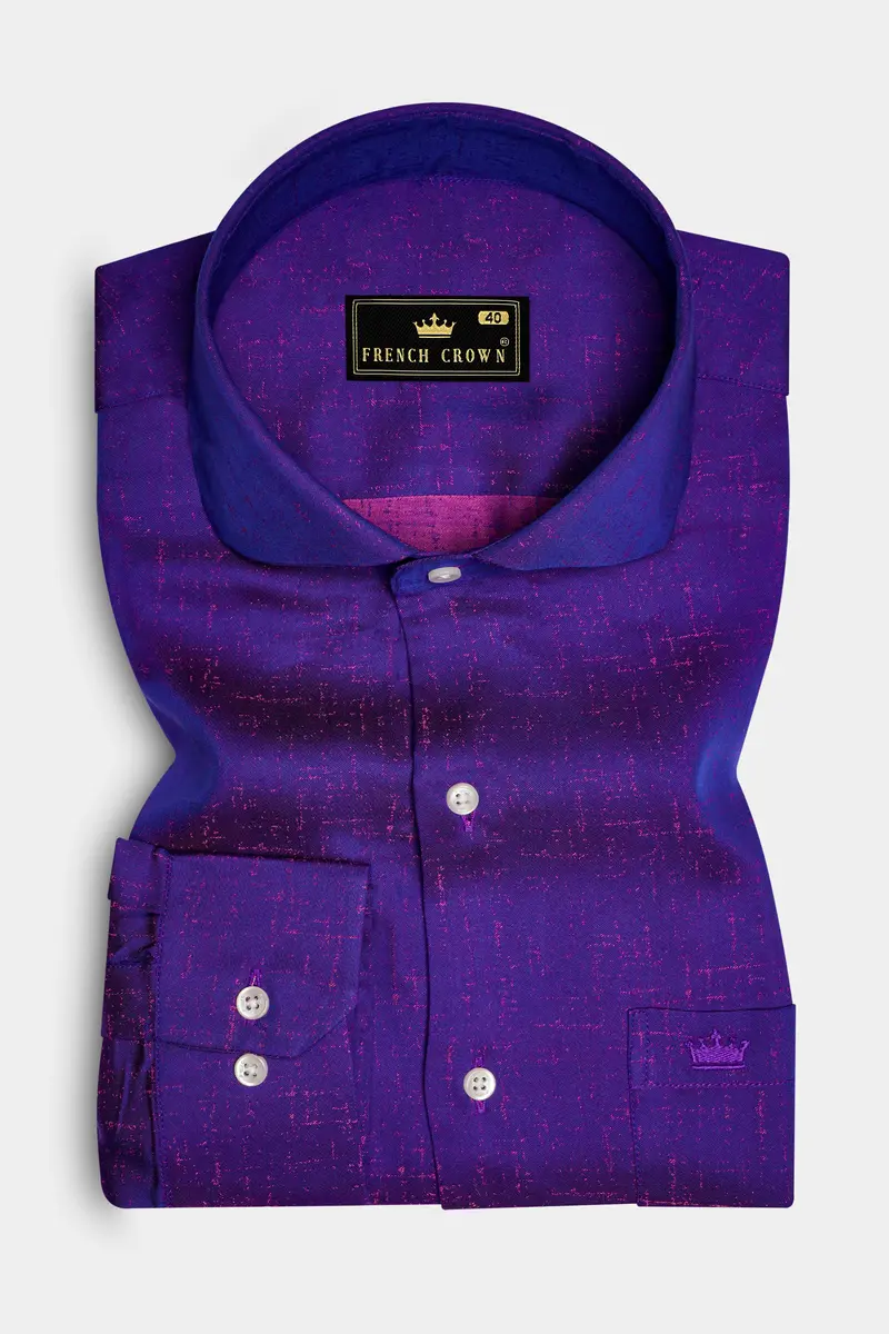 Nebula-Meteorite Purple Two Tone Jacquard Textured Premium Cotton Dress Tencel Shirt 4