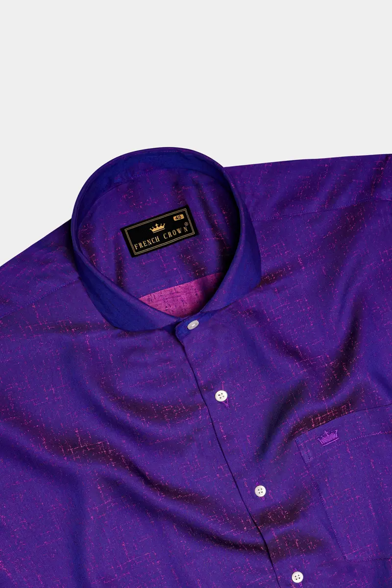 Nebula-Meteorite Purple Two Tone Jacquard Textured Premium Cotton Dress Tencel Shirt 5