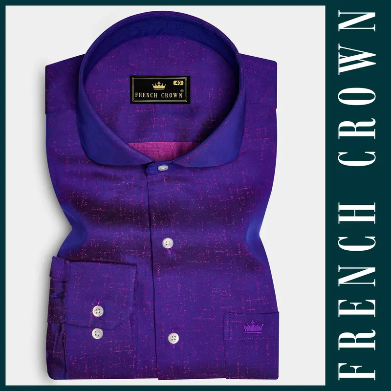 Nebula-Meteorite Purple Two Tone Jacquard Textured Premium Cotton Dress Tencel Shirt 6