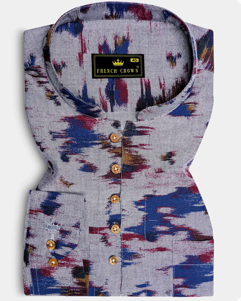 Nebulor-Mountain Mist Gray And San Juan Blue Printed Oxford Premium Cotton Casual Kurta Shirt 1