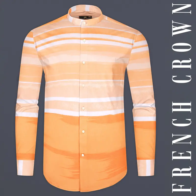 Neon Carrot And White Luxurious Linen Shirt 1