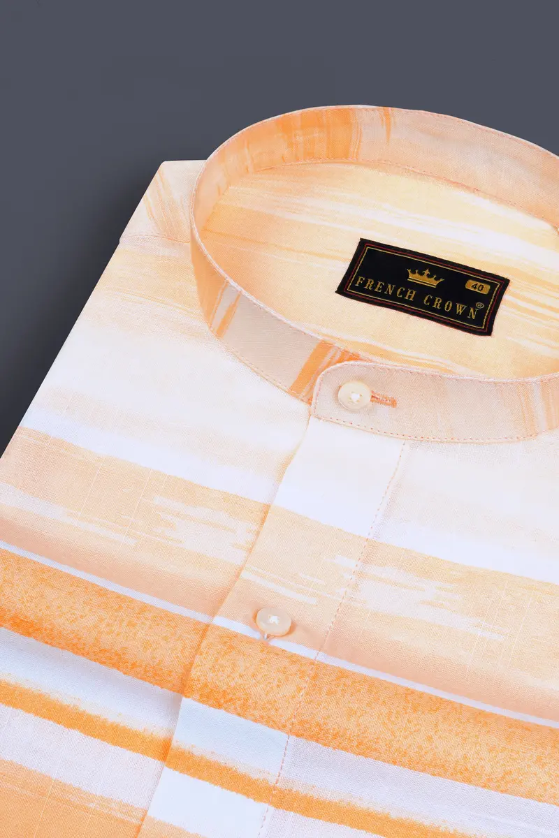 Neon Carrot And White Luxurious Linen Shirt 4