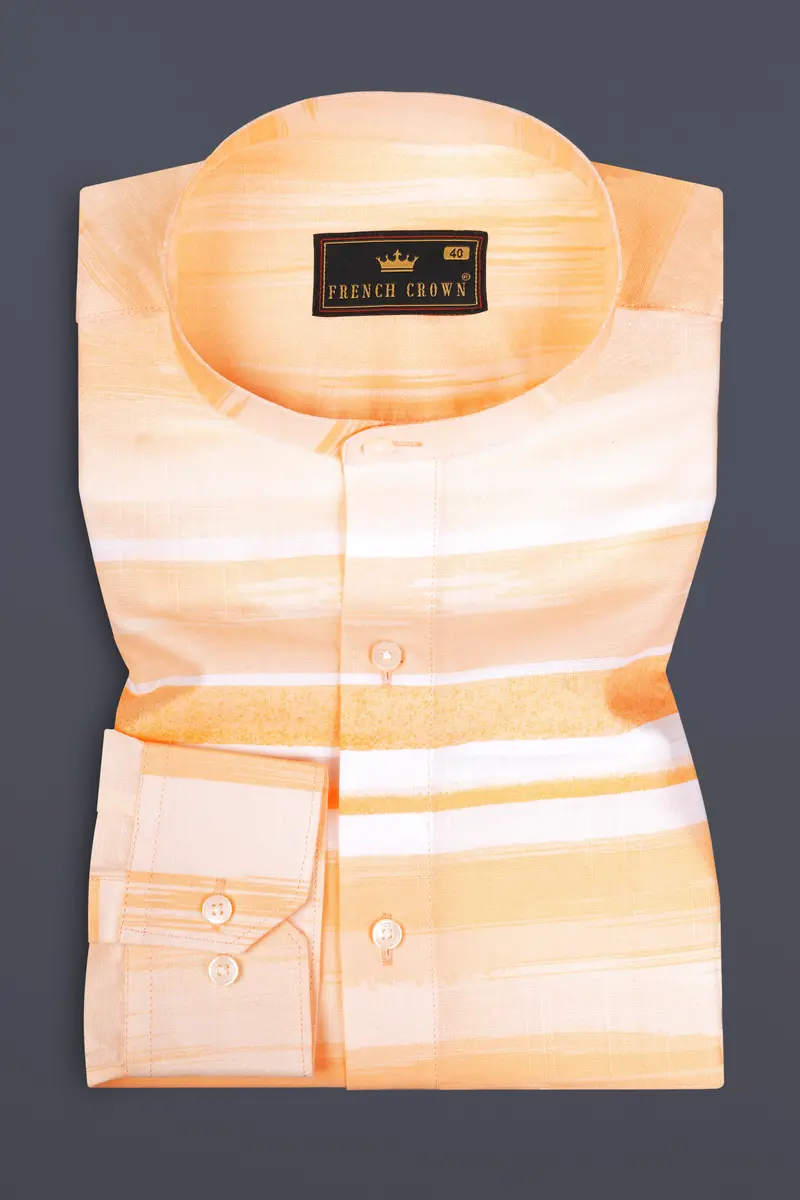Neon Carrot And White Luxurious Linen Shirt 5