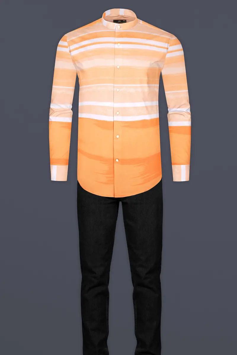 Neon Carrot And White Luxurious Linen Shirt 7