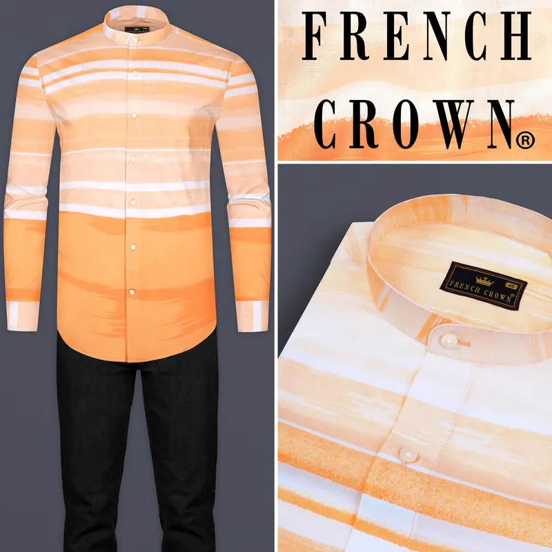 Neon Carrot And White Luxurious Linen Shirt 9
