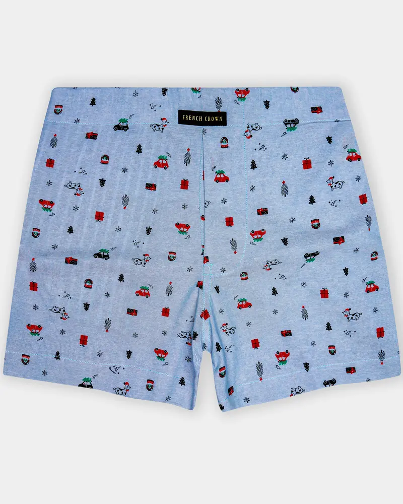 Nepal Blue Christmas Printed Oxford Premium Cotton Boxer 1