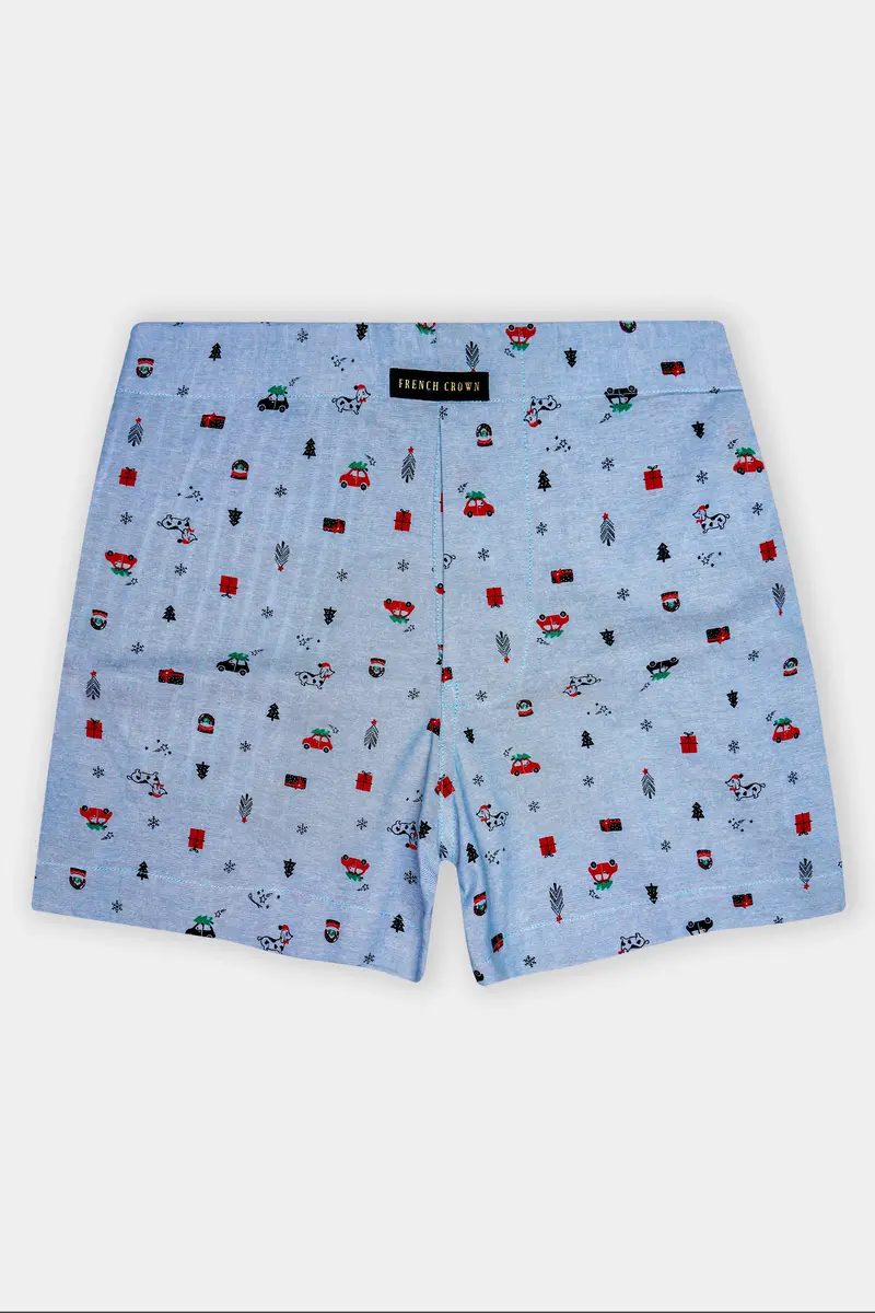Nepal Blue Christmas Printed Oxford Premium Cotton Boxer 2
