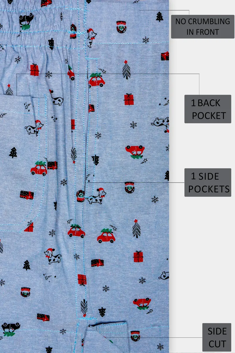 Nepal Blue Christmas Printed Oxford Premium Cotton Boxer 5