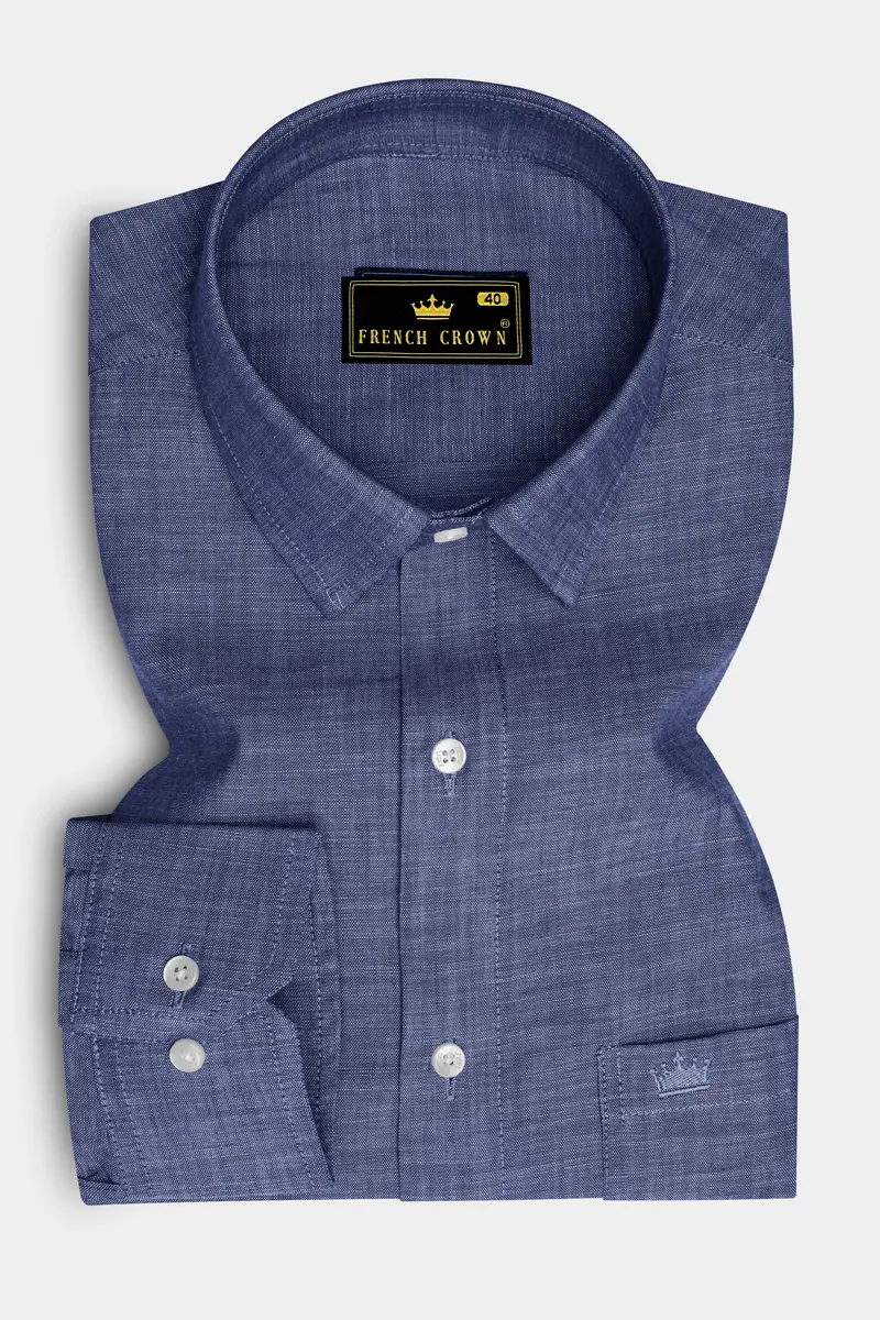 Nepal Blue Two Tone Chambray Premium Cotton Shirt 4