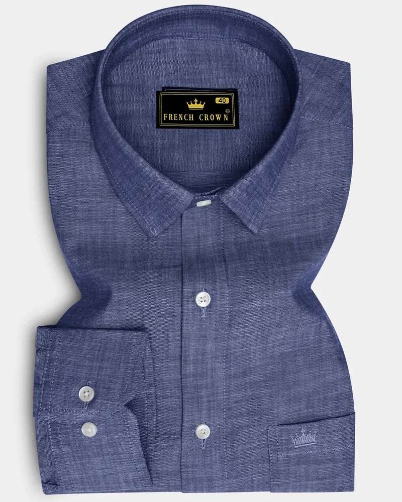 Nepal Blue Two Tone Chambray Premium Cotton Shirt 6