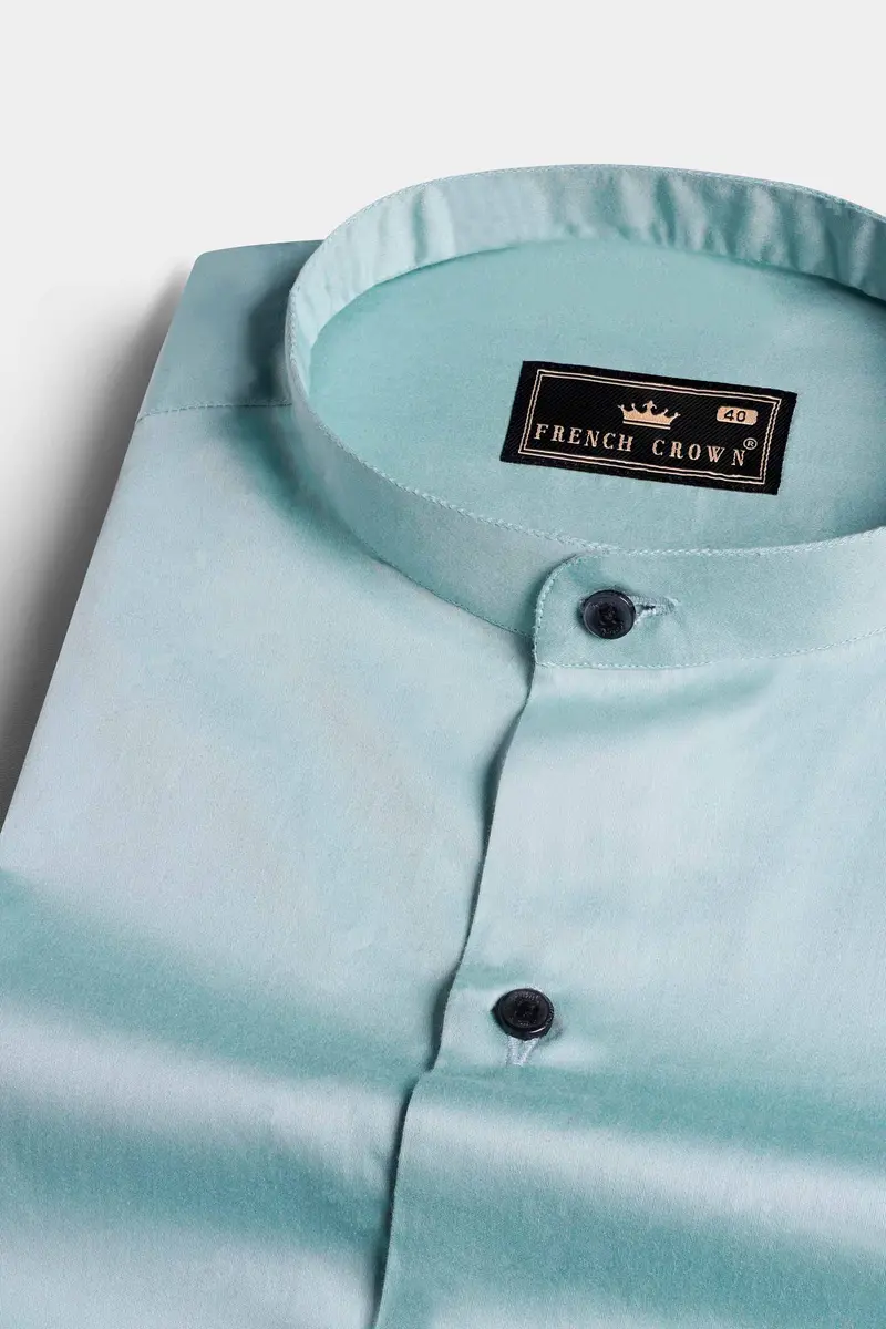 Neptune Blue Subtle Sheen Super Soft Premium Cotton Mandarin Shirt 1