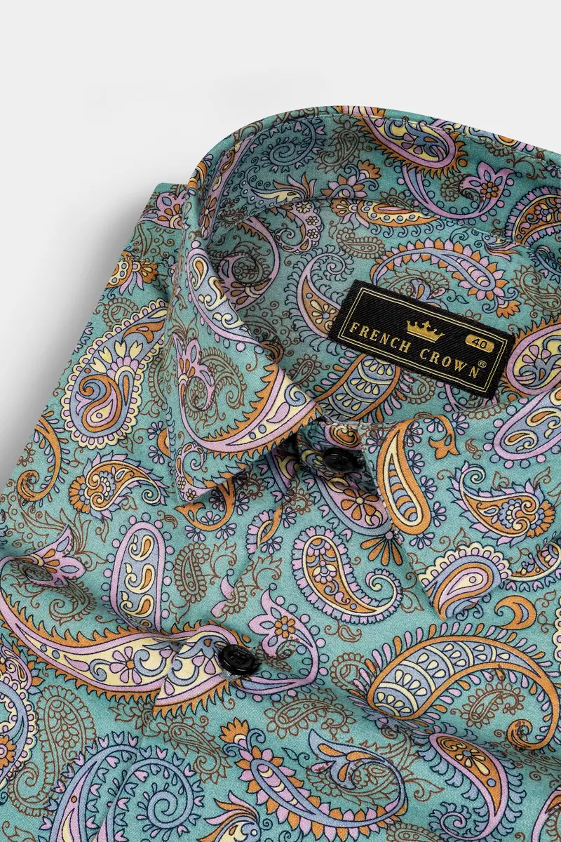 Neptune Green And Wisteria Pink Multicolor Printed Super Soft Premium Cotton Shirt 1
