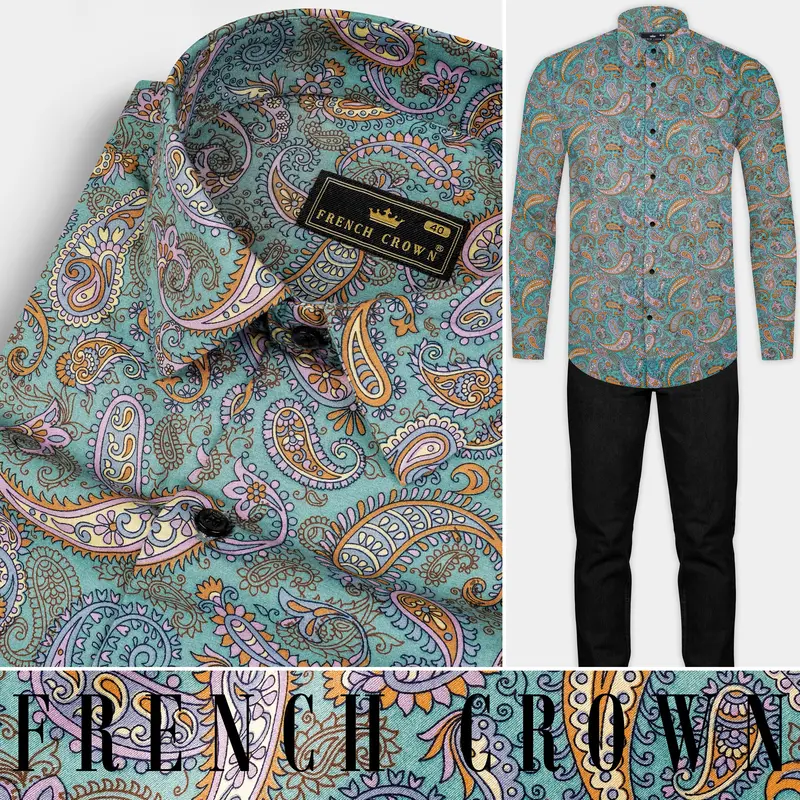 Neptune Green And Wisteria Pink Multicolor Printed Super Soft Premium Cotton Shirt 10