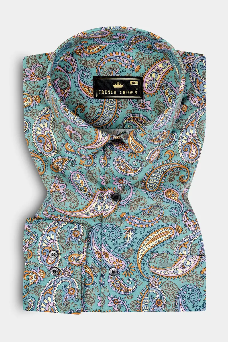 Neptune Green And Wisteria Pink Multicolor Printed Super Soft Premium Cotton Shirt 3