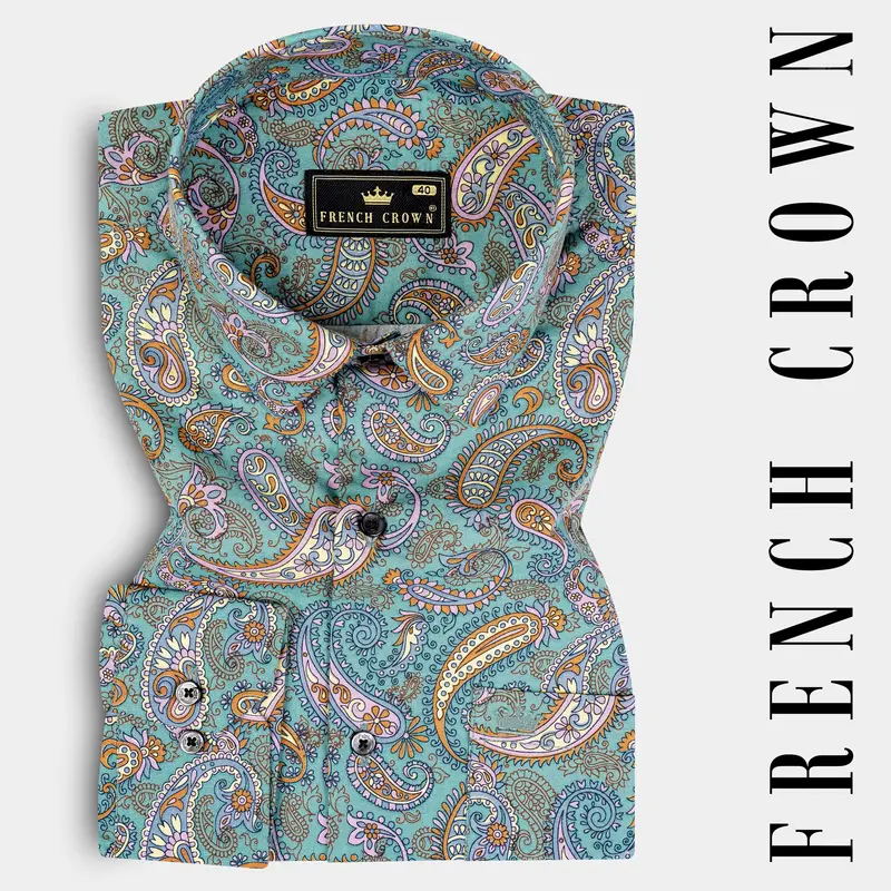 Neptune Green And Wisteria Pink Multicolor Printed Super Soft Premium Cotton Shirt 7