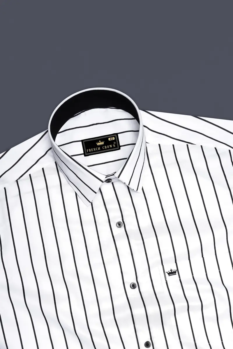 Nerbian-Bright White And Jade Black Pin Striped Subtle Sheen Super Soft Premium Cotton Dress Shirt 5