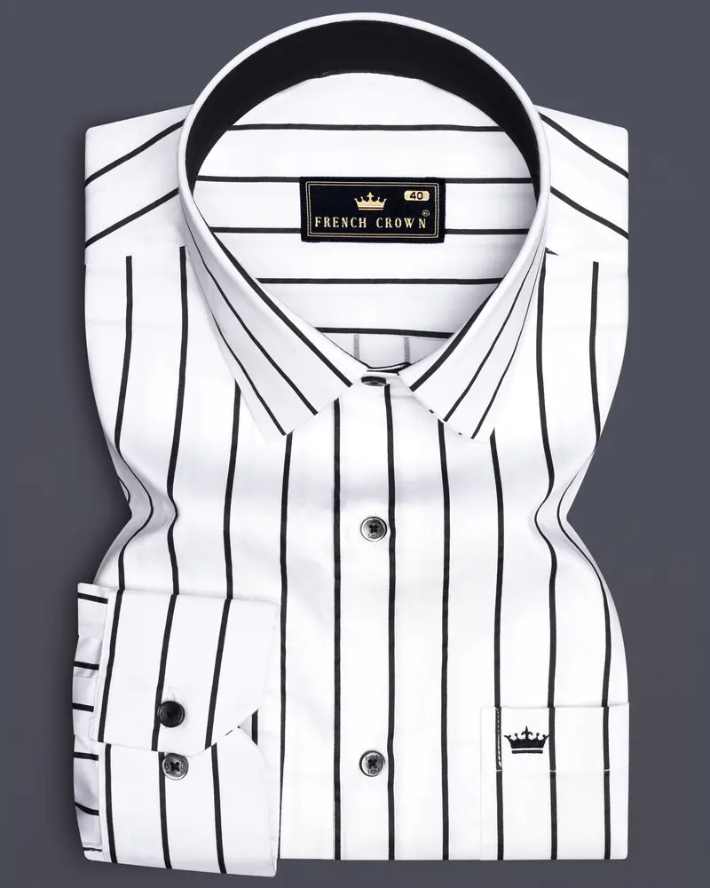 Nerbian-Bright White And Jade Black Pin Striped Subtle Sheen Super Soft Premium Cotton Dress Shirt 6