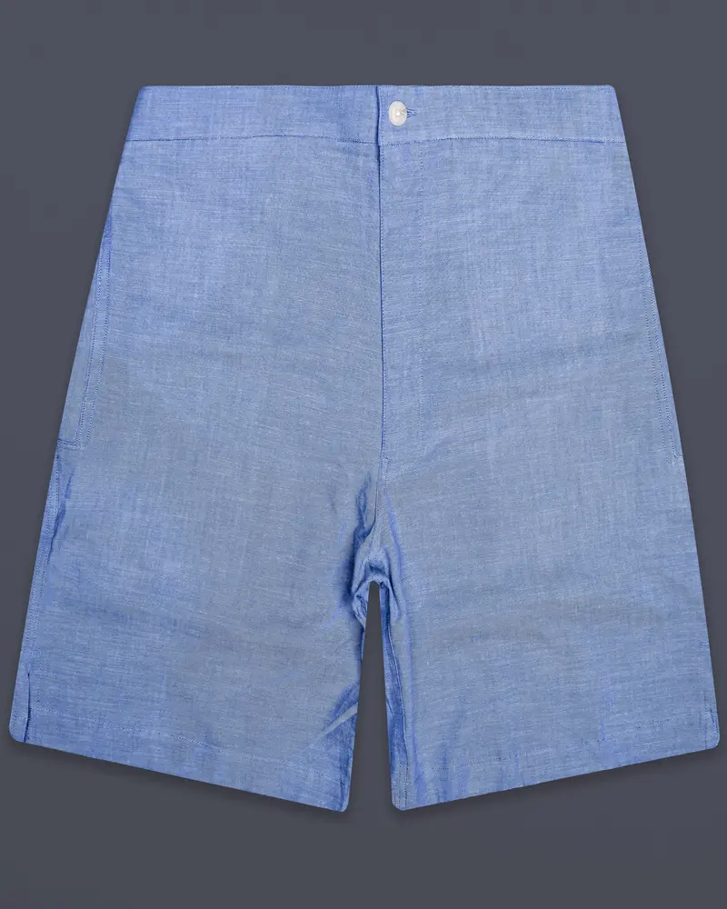 Nerino-Polo Blue Solid Luxurious Linen Shorts 1