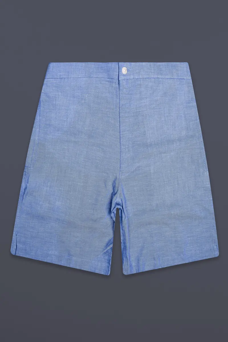 Nerino-Polo Blue Solid Luxurious Linen Shorts 2
