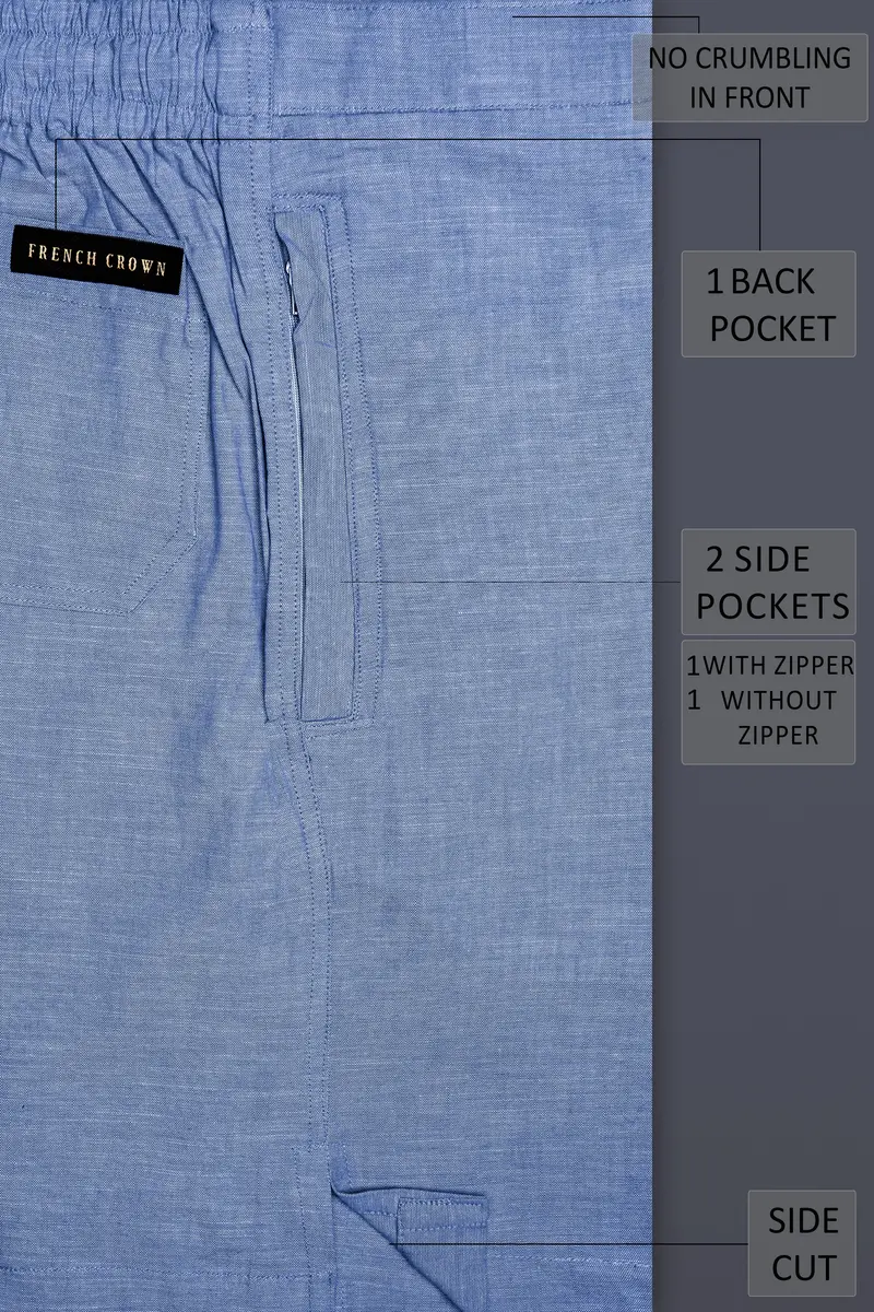 Nerino-Polo Blue Solid Luxurious Linen Shorts 5