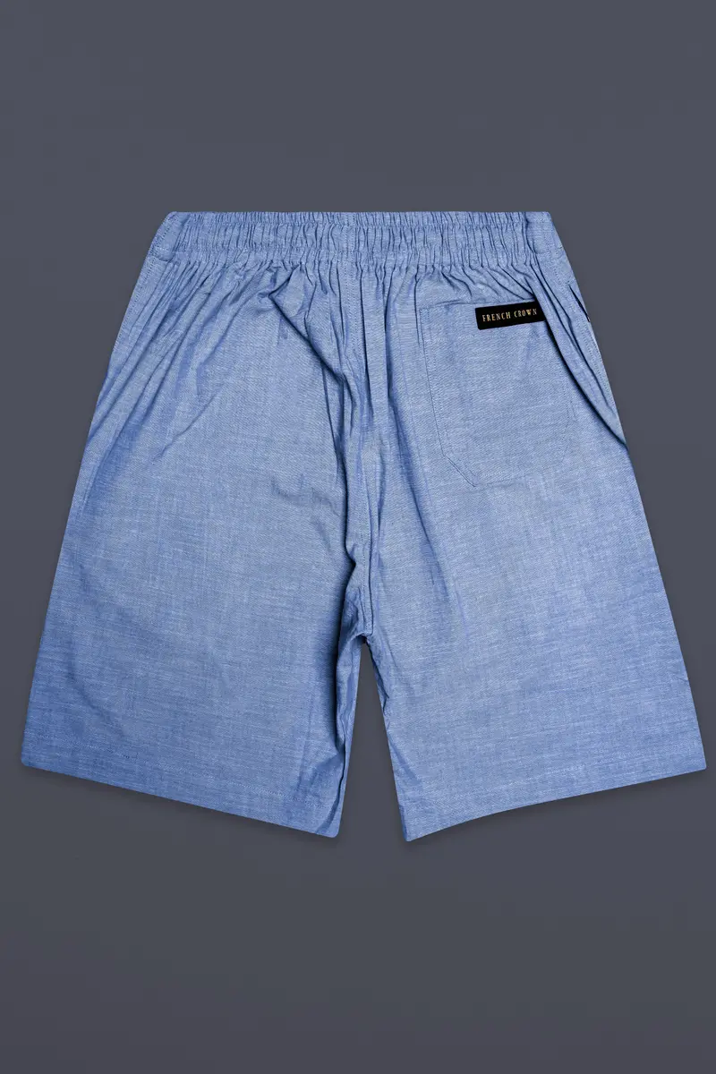 Nerino-Polo Blue Solid Luxurious Linen Shorts 6