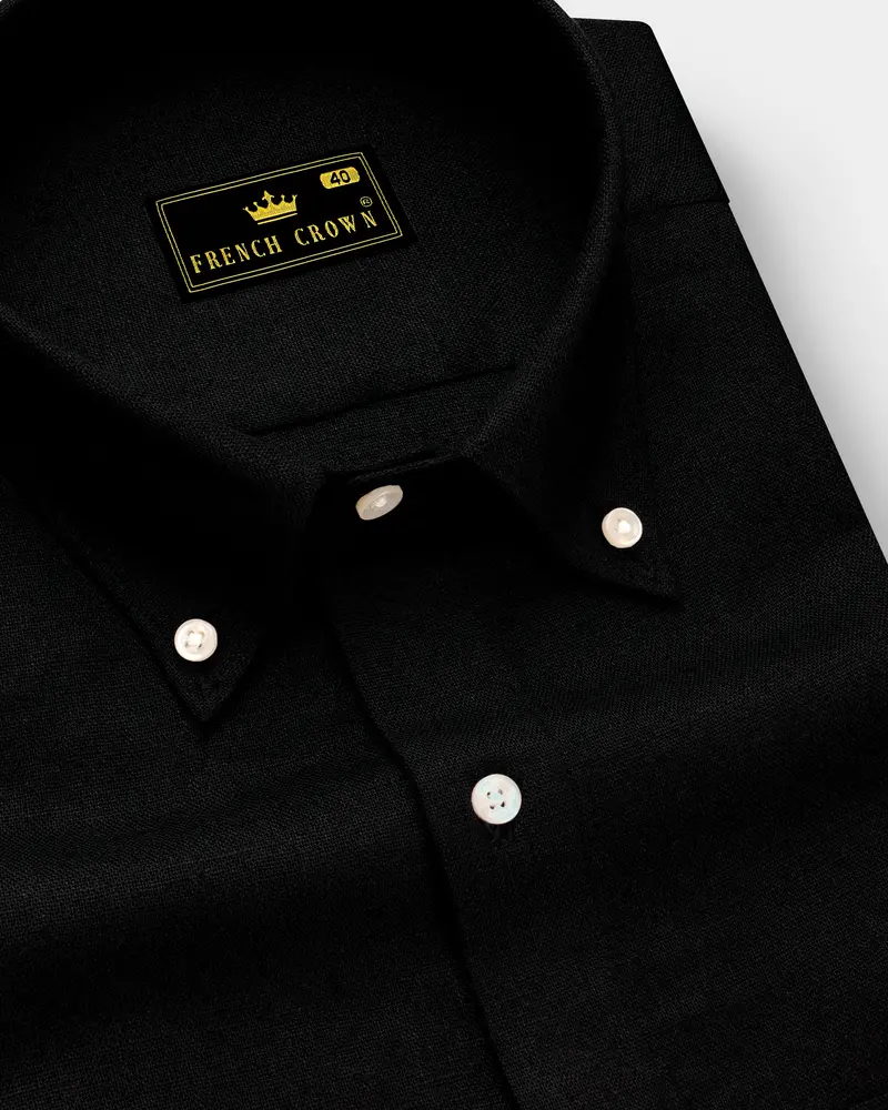 Nerjade-Jade Black Luxurious Linen Dress Shirt 1