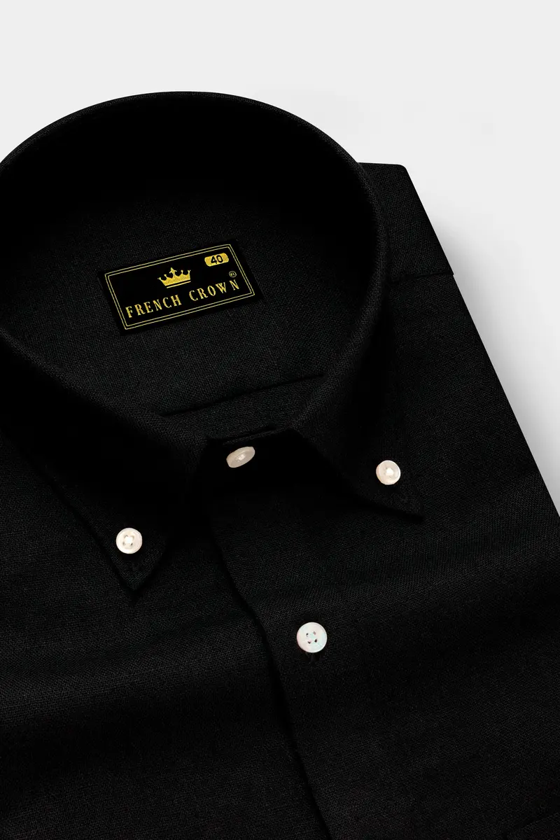 Nerjade-Jade Black Luxurious Linen Dress Shirt 2