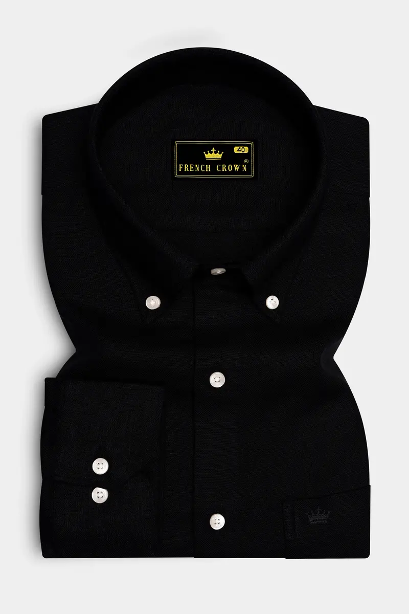 Nerjade-Jade Black Luxurious Linen Dress Shirt 4