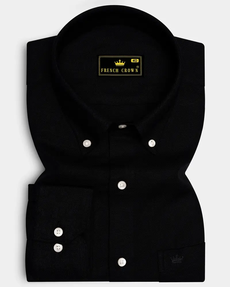Nerjade-Jade Black Luxurious Linen Dress Shirt 6