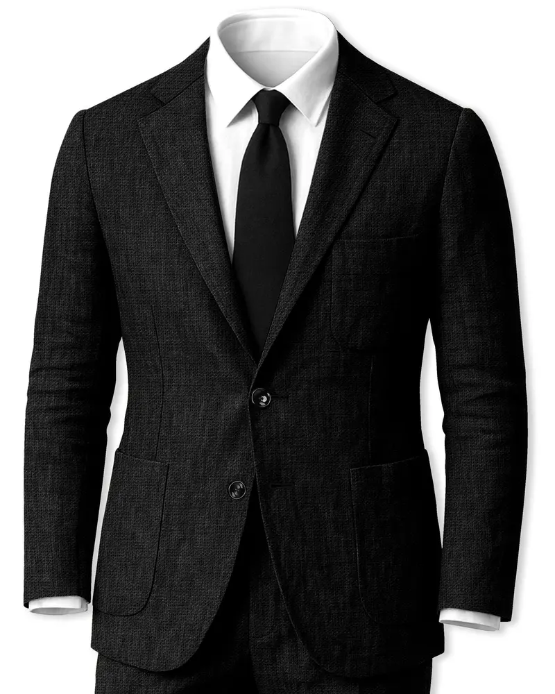 Nerjade-Jade Black Luxurious Linen Single Breasted Sports Suit 1