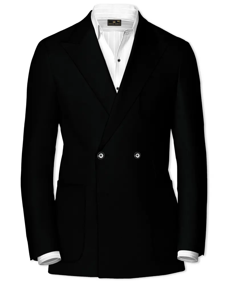 Nerjade-Jade Black Textured Wool Rich Double Breasted Sport Blazer 1