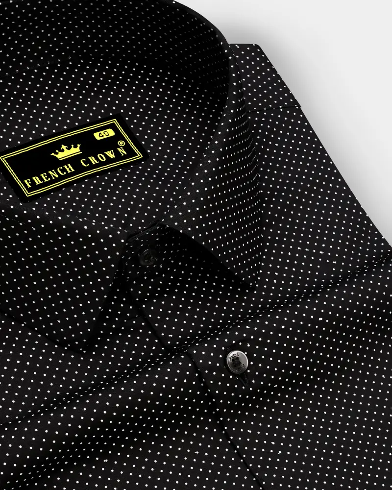 Nerovoro Jade Black And Bright White Micro Dotted Printed Subtle Sheen Super Soft Premium Cotton Dress Shirt 1
