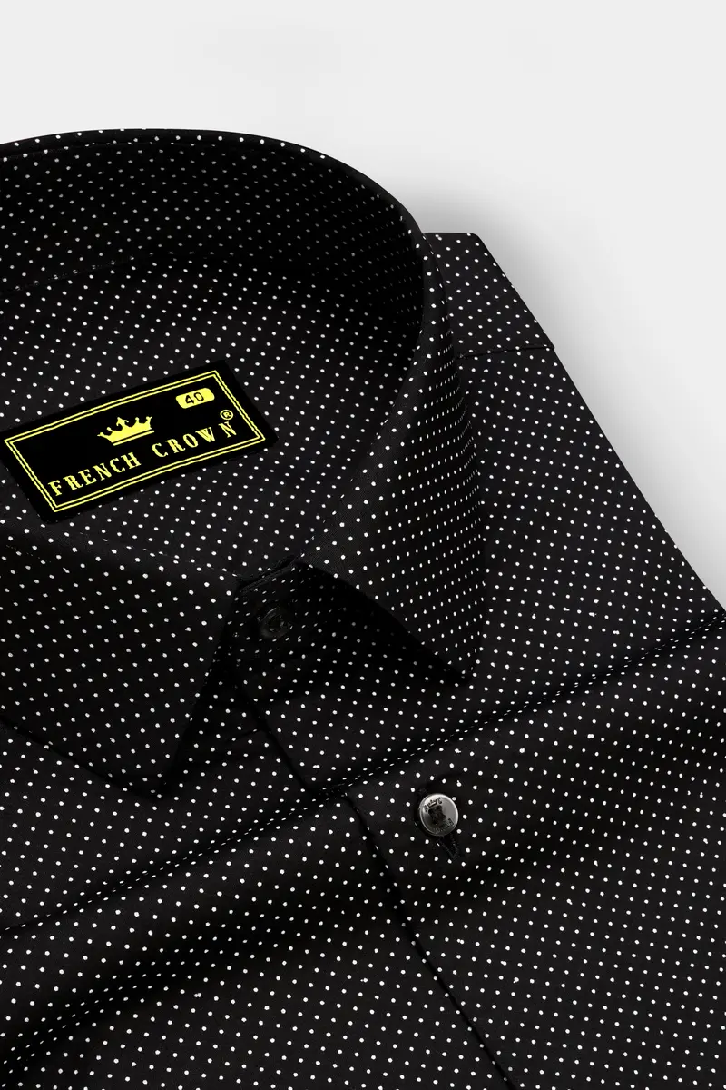 Nerovoro Jade Black And Bright White Micro Dotted Printed Subtle Sheen Super Soft Premium Cotton Dress Shirt 2
