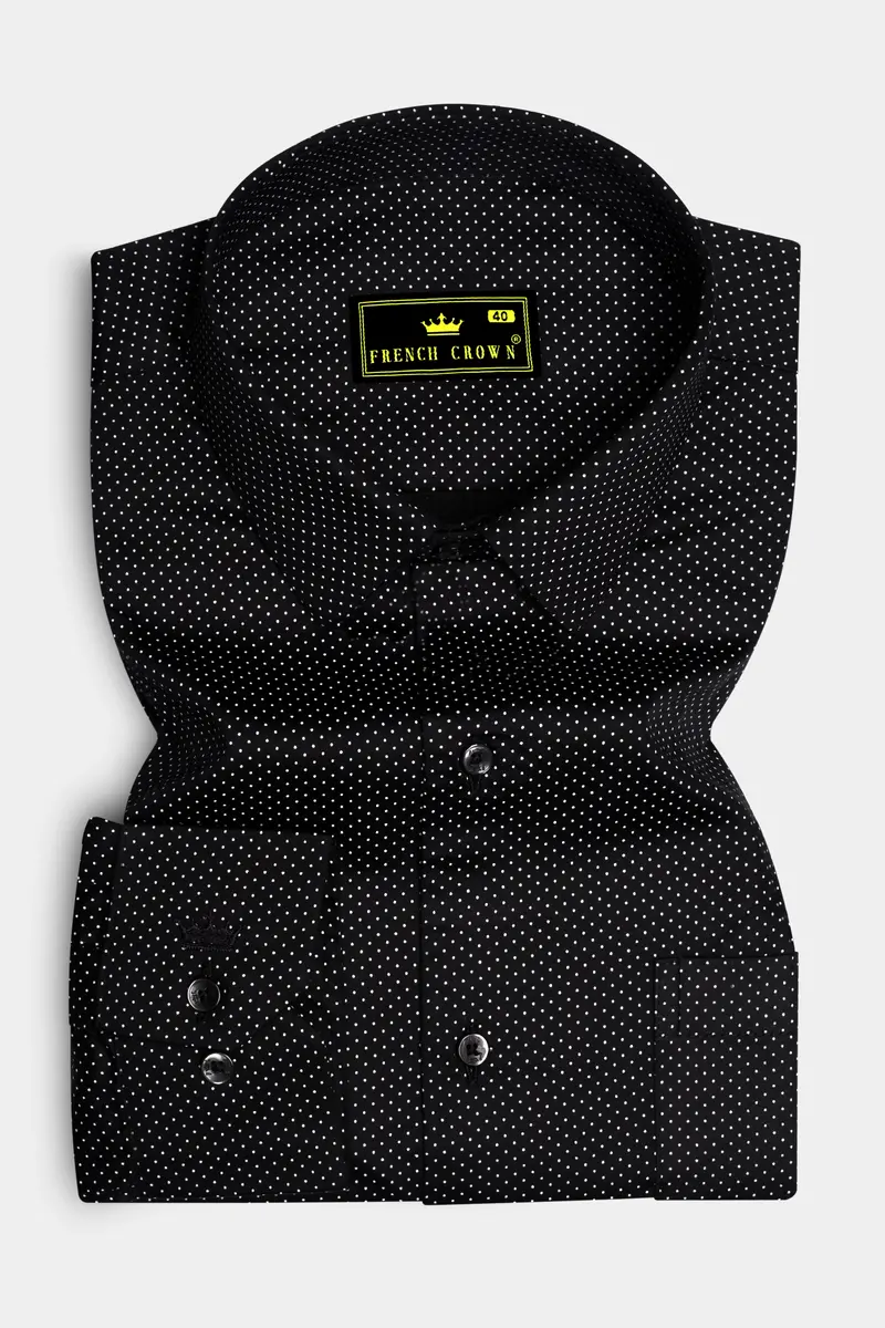 Nerovoro Jade Black And Bright White Micro Dotted Printed Subtle Sheen Super Soft Premium Cotton Dress Shirt 4