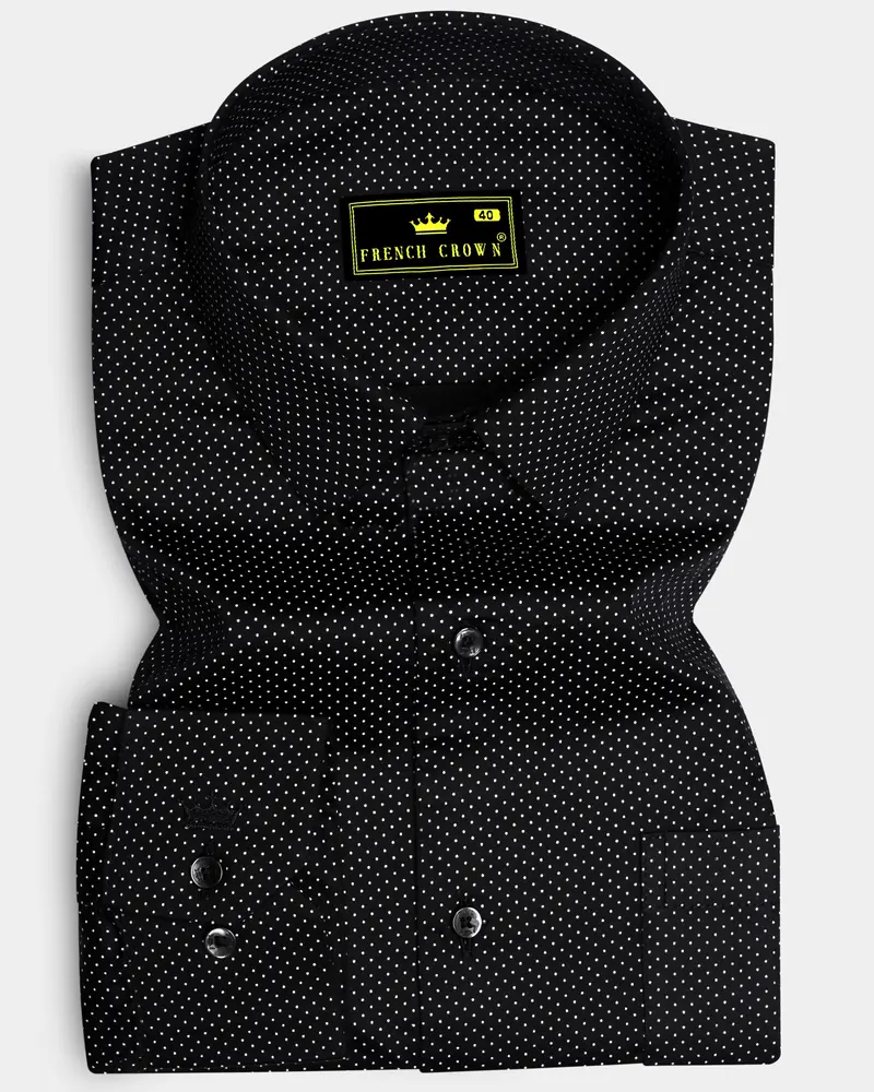 Nerovoro Jade Black And Bright White Micro Dotted Printed Subtle Sheen Super Soft Premium Cotton Dress Shirt 6