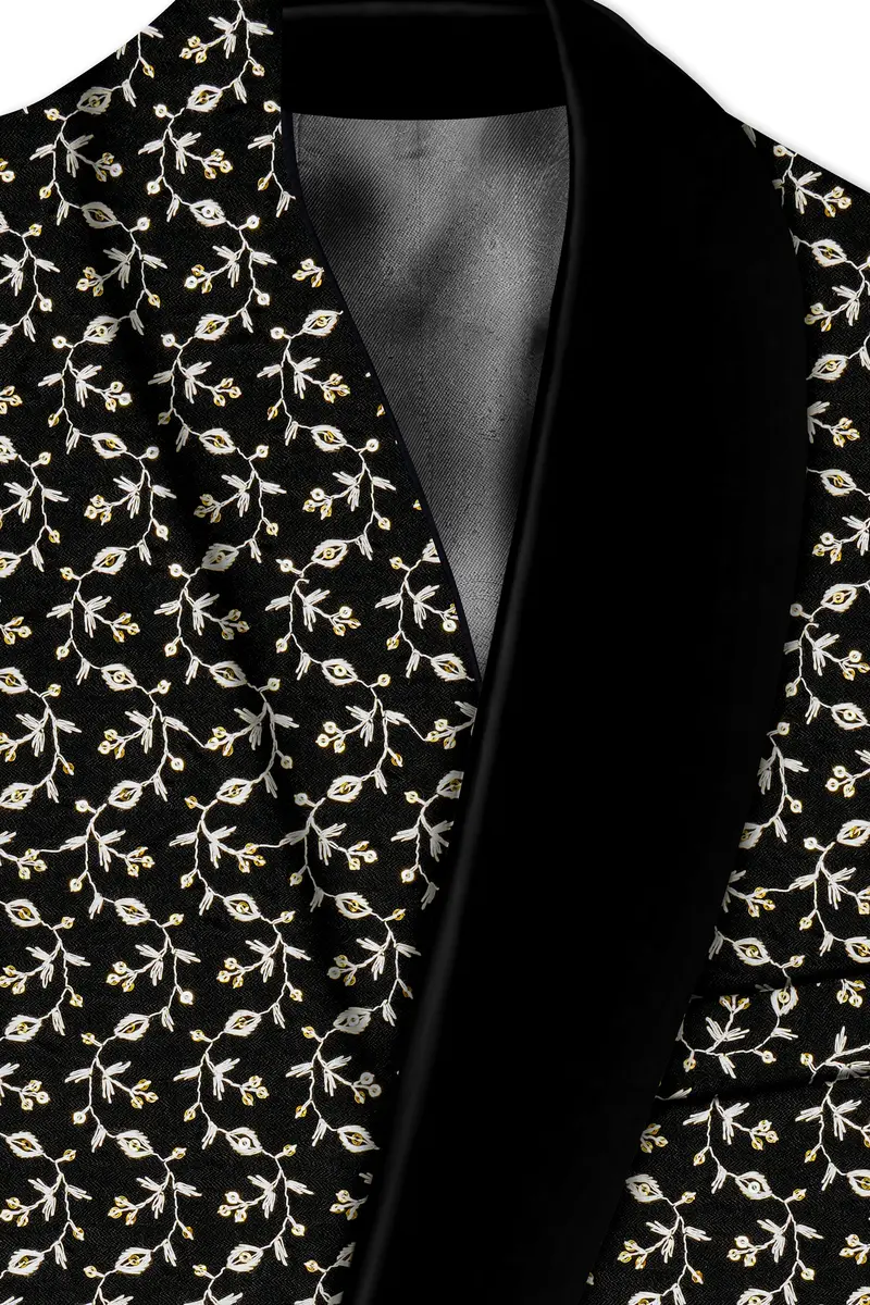 Nerquise-Jade Black Ditsy Pattern Thread And Sequin Embroidered Viscose Designer Tuxedo Blazer 5