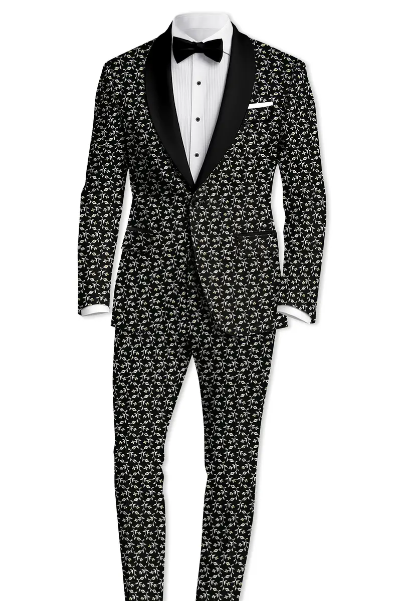 Nerquise-Jade Black Ditsy Pattern Thread And Sequin Embroidered Viscose Designer Tuxedo Blazer 9