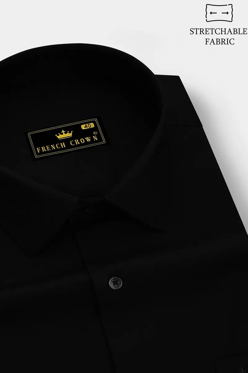 Nervaro-Jade Black Stretchable Twill Premium Cotton Dress Shirt 2