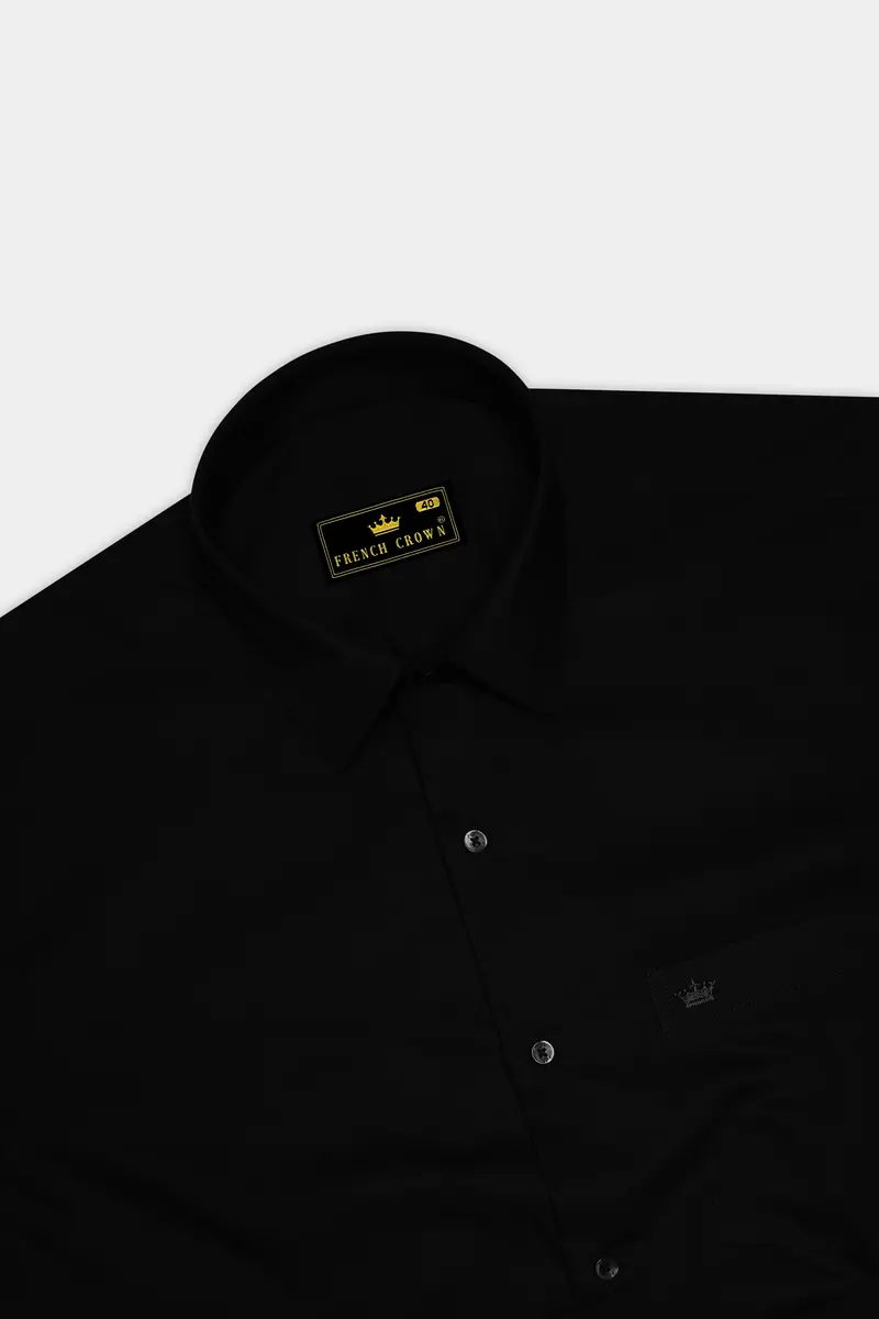 Nervaro-Jade Black Stretchable Twill Premium Cotton Dress Shirt 5