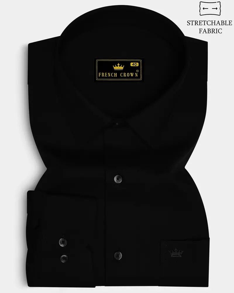 Nervaro-Jade Black Stretchable Twill Premium Cotton Dress Shirt 6