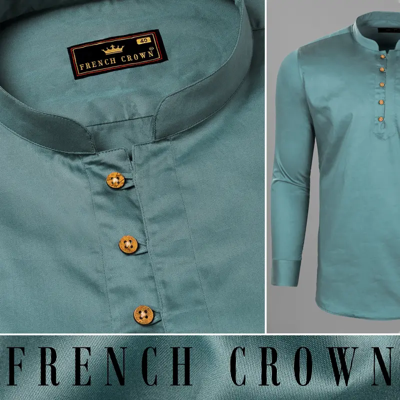 Nevada Blue Premium Cotton Kurta Style Shirt 10