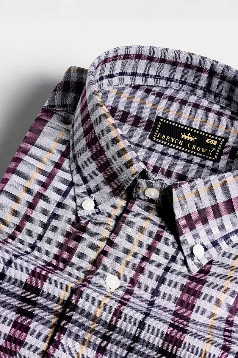Nickel Gray And Tamarind Maroon Twill Checkered Premium Cotton Shirt 1