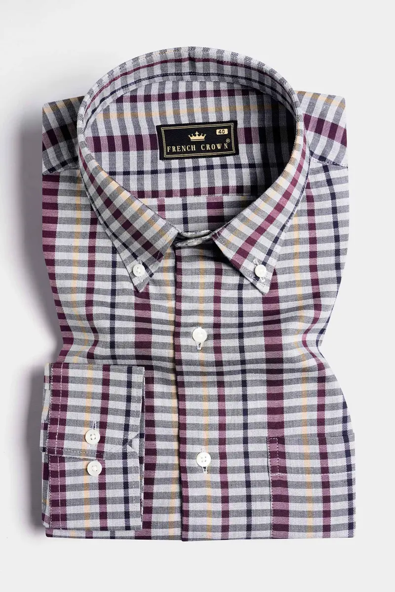 Nickel Gray And Tamarind Maroon Twill Checkered Premium Cotton Shirt 3