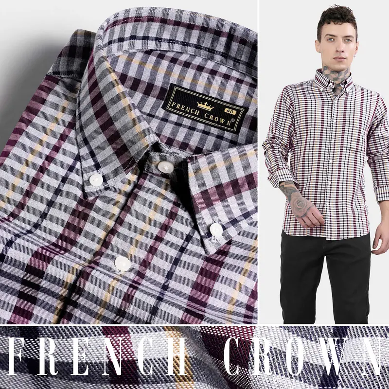 Nickel Gray And Tamarind Maroon Twill Checkered Premium Cotton Shirt 4